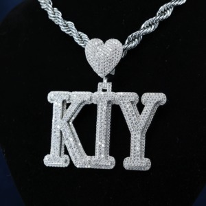 Custom <b>Initial</b> Letter <b>Pendant</b> With Heart Bail Moissanite Stones 925 <b>Silver</b> Rhodium Plated Hip hop Style Letter Charms Jewelry - Product Image 4