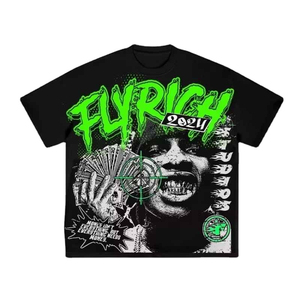 เสื้อยืดโอเวอร์ไซส์พิมพ์ลาย FLY RICH พรีเมียมวินเทจทรงบ็อกซี่ สไตล์สตรีทแวร์ลำลอง ผ้าคอตตอนเจอร์ซีย์ 100% ทรงบ็อกซี่ - Product Image 4
