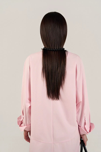 Robe décontractée mi-longue d'été en popeline 100 % coton à rayures complètes, col en V, manches classiques, coupe droite et ample - Product Image 2