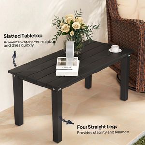Tavolino da Caffè Rettangolare Nero in HDPE per Esterni con Piano a Doghe, Tavolo da Patio Resistente alle Intemperie per Giardino, Balcone o Cortile - Product Image 5