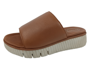 Sandales plates à plateforme en cuir véritable marron, bout ouvert, semelle EVA rembourrée, faciles à enfiler, chaussures plates d'été - Product Image 4