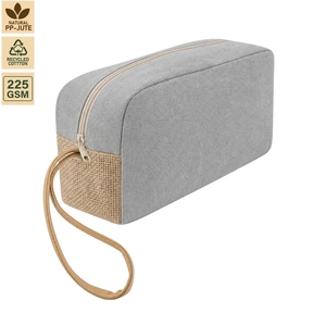 Trousse de Toilette en Jute Laminé Coton Recyclé 225 GSM avec Fermeture Éclair, Pochette à Maquillage, Poignée de Poignet, Logo Personnalisé, Vente en Gros, Fabricant OEM ODM - Product Image 1