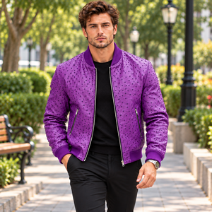 Blouson Bomber en Cuir Clouté de Luxe pour Homme avec Col et Poignets Côtelés, Fermeture Éclair – Manteau Décontracté Tendance Hiver - Product Image 1