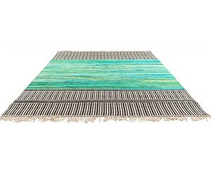 100% Cotton Handwoven Striped <b>Chindi</b> Rag <b>Rug</b> | Scandinavian Handmade Recycled Cotton Dhurrie Area <b>Rug</b> | Washable Eco-Friendly - Product Image 1