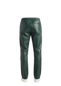 Designer Men's Forest Green Leather Co-Ord Set with Full-Zip Hoodie <b>Jacket</b> and Tailored Jogger Trousers - Product Image 6