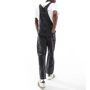 Salopette en jean blanc pour homme, couleur unie, taille mi-haute, coupe ample, style décontracté, pantalon en coton pour le printemps - Product Image 6