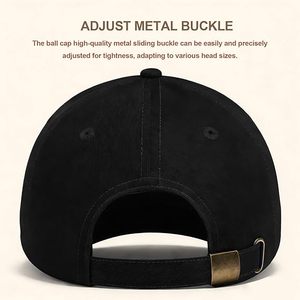 Gorra de Béisbol Negra de 6 Paneles, Ajustable, Unisex, de Sarga de Algodón, Informal, para Adultos, para las Cuatro Estaciones, de Color Sólido, Diseño de Perfil Bajo - Product Image 3