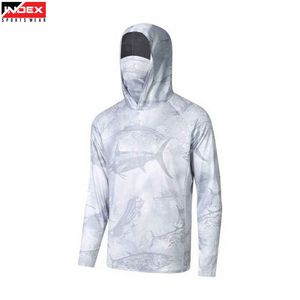 Sudadera de pesca sublimada para hombre, manga larga, con capucha, protección UV y máscara facial integrada - Product Image 1