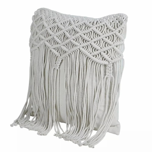 Embroidery Boho Home Décor Cushion <b>Cover</b> Macramé Cotton Handcrafted Square Pillow <b>Throw</b> <b>Cover</b> for Couch Bed 16 x 16 inch - Product Image 2