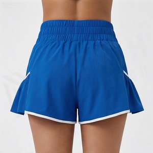 Shorts à volants bleus taille haute pour femme, style sportif, respirant, en polyester, pour l'été - Product Image 2