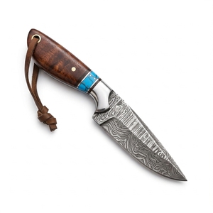 ผู้จัดจำหน่ายมีดสกินเนอร์ดามัสกัสแบบกำหนดเอง ด้ามไม้โรสวูด ฝังเทอร์ควอยซ์ มีดล่าสัตว์ใบตาย โรงงานผู้ผลิตโดยตรง - Product Image 3