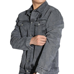<b>Custom</b> LOGO Men Plain Bulk <b>Denim</b> <b>Jacket</b> Ripped Flap Pocket Black <b>Denim</b> <b>Jacket</b> for Men - Product Image 2