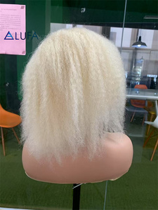 CF127 Blond 613# Afro Kinky Curl Full Lace <strong>Wig</strong> Human <strong>Hair</strong> for Alopecia Patients Pre Style Thin Skin for Braiding 8 Inches - Product Image 2