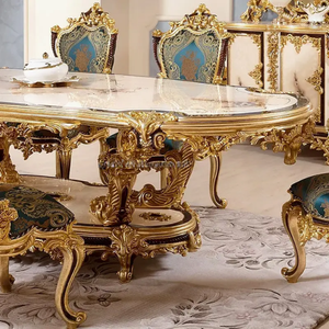Elegante Juego de Comedor de Estilo Clásico Europeo con Mesa Ovalada de Caoba, Acabado Dorado Tallado, Muebles de Lujo para Comedor - Product Image 4