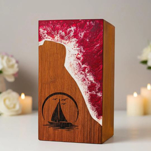 Traditional Wooden Funeral Urn for Adults Handmade Wooden Urn with Floral Carving by AYAANS - Product Image 1