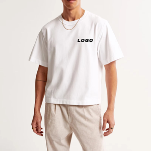 เสื้อยืดโอเวอร์ไซส์ทรงหลวมสไตล์ลำลองสำหรับผู้ชาย พิมพ์โลโก้ได้ ผ้าฝ้าย 100% สีพื้น เสื้อยืดลำลองสไตล์สตรีทสำหรับผู้ชาย - Product Image 2