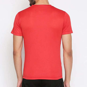T-shirt à manches courtes pour homme, motif géométrique rouge, coupe ajustée, séchage rapide, sportif, col rond, tricoté en polyester - Product Image 2