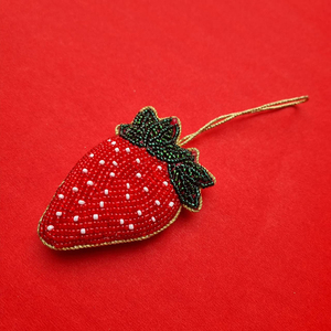 Ready Stock Offer Handcrafted Beaded Strawberry <b>Ornament</b> – <b>Red</b> Fabric Christmas Wall Hanging Decoration at Low Market Price - Product Image 1