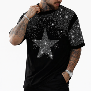 Camiseta de Fútbol Americano con Diseño de Estrella de Diamantes de Imitación de Calidad Premium, Estilo Urbano Oversize, Algodón, con Cristales, Moda OEM USA - Product Image 4