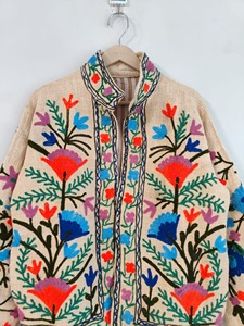 Veste en laine brodée florale bohème, col mandarin, manches longues, fermeture éclair, vêtement d'automne, vêtements décontractés pour adultes - Product Image 5