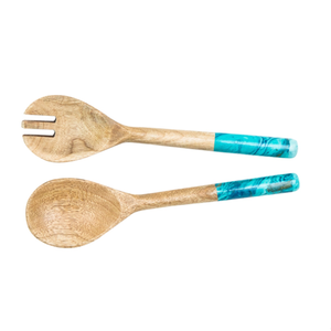 Ensemble de saladiers modernes en bois avec poignée émaillée, cuillères à salade en bois et résine, ustensiles de cuisine pour la table, service manuel de salade - Product Image 1