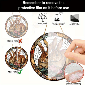 CIFbuy Decorazione da appendere alla finestra in acrilico effetto vetro colorato floreale con due conigli per giardino, portico, TikTok, per servizio di ritiro Temu - Product Image 2