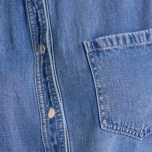 Wholesale Custom Women's Short Sleeve Shirt Unisex Denim Shirt Fabric <b>Ladies</b> Denim Shirts Casual Summer Style - Product Image 6