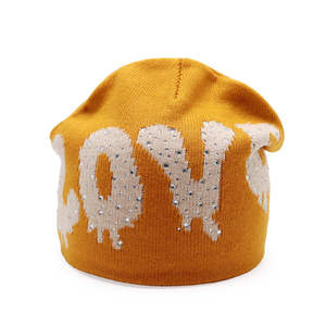 Yellow Beanie Hat With Rhinestone Letter UC Pattern Unisex Casual <b>Winter</b> <b>Cap</b> - Product Image 3