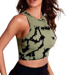 Wholesale Women Sage Olive Abstract Wash Ribbed Racerback Crop Tank Top Seamless Sleeveless Activewear tops women's shirt USA - Product Image 2