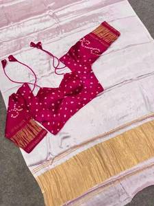 Sari de Tela de Seda Modal Gajji Pura con Blusa Cosida - Product Image 4