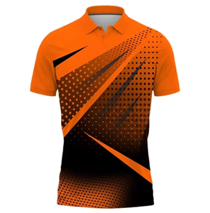 <b>Men's</b> Short Sleeve Polo Shirt Orange Black Geometric Print Quick Dry Polyester Sporty Regular Fit - Product Image 1