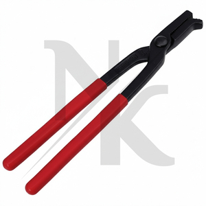 High Quality Reusable Forged Veterinary Instrument Handmade Curved Jaw Farrier <b>Hoof</b> Clincher with Red Grip Straight Design <b>Black</b> - Product Image 4