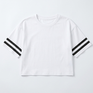 White Varsity Stripe <b>Crop</b> <b>Top</b> Womens Athletic Cropped T Shirt Wholesale Drop Shoulder Oversized Football Baseball Tee Shirts - Product Image 1