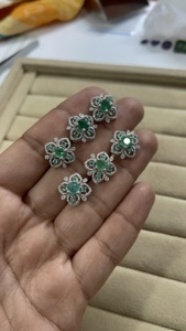 Genuine Emerald and Diamond Flower <b>Silver</b> <b>Stud</b> Earrings 92.5 Sterling <b>Silver</b> Earring - Product Image 1