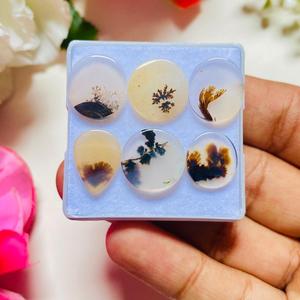Lot de pierres précieuses cabochons en agate dendrite naturelle, polies, formes variées, pierres en vrac pour la fabrication de bijoux - Product Image 3
