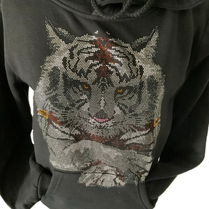 Sweat-shirt à capuche noir pour homme, design tigre en strass, décontracté, en polaire, pour l'automne - Product Image 6