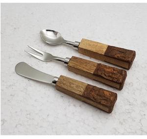 Ensemble de couverts en acier de qualité supérieure pour la maison, les hôtels et les restaurants, avec manches en bois, idéal pour les décorations de mariage et d'événements. - Product Image 1
