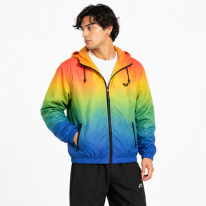Custom Rainbow Gradient Hooded Windbreaker <b>Men's</b> <b>Jackets</b> OEM Lightweight <b>Waterproof</b> Nylon Zip Up Outdoor Sportswear Manufacturer - Product Image 1