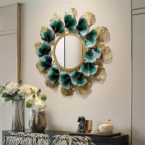 Miroir mural décoratif en métal doré et vert en forme de feuille de Ginkgo, miroir rond d'appoint pour salon, chambre, entrée, couloir - Product Image 6