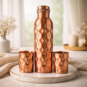 Hammered Pure <b>Copper</b> Water <b>Bottle</b> with Glass Pure <b>Copper</b> <b>Drinking</b> <b>Bottle</b> Tumblers for Home Office Gift - Product Image 2