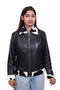 Chaqueta de Cuero de Gamuza para Mujer, Chaqueta Bomber de Cuero Genuino de Alta Calidad, Chaqueta de Cuero Genuino Sólida para Invierno - Product Image 6