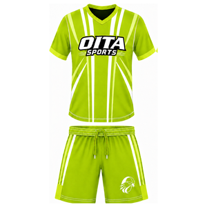Conjunto de Camiseta y Pantalones Cortos de Rugby Verde Lima y Blanco, Cuello en V, Uniforme de Equipo, Transpirable, Ligero, Personalizable, Ropa Deportiva de Entrenamiento - Product Image 1