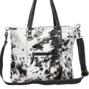 Sac fourre-tout en cuir de vachette véritable avec poils, style vintage, grande capacité, sac à bandoulière léger - Product Image 1