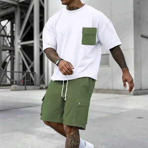 Ensembles de fitness d'été pour hommes de haute qualité, t-shirts oversize à manches courtes, motif uni, séchage rapide, tissu tricoté 100% coton - Product Image 1