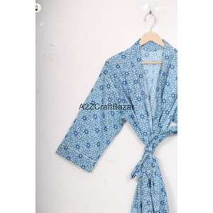 Kimono Hecho a Mano 100% Algodón con Estampado Floral, Ligero, para Verano, Spa, Baño, Informal, Romántico, Largo, para Dormir, Playa, Bikini - Product Image 4