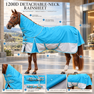 Manta Impermeable y Transpirable para Caballo con Cuello Desmontable 1200D |   Manta Impermeable para Caballo, Color Azul Cielo y Blanco, Ripstop - Product Image 5