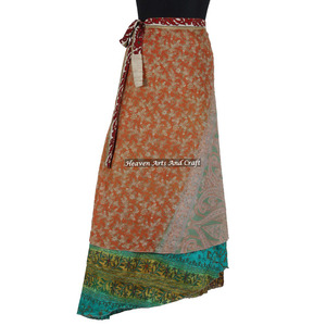 Faldas largas de seda sari mágicas de 2 capas estilo hippie vintage indio para la playa, faldas largas reversibles de seda sari mágica de 2 capas - Product Image 5