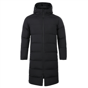 <b>Men's</b> <b>Long</b> Hooded Down Puffer Jacket Windproof Winter <b>Coat</b> Solid <b>Black</b> Zipper Closure Casual Style Thick Warm Outerwear - Product Image 1