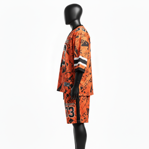 Ensemble short et maillot de football pour homme, haute qualité, polyester mesh, anti-transpiration, style panneau orange, logo personnalisé. - Product Image 4