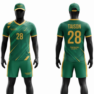Uniforme de hockey sur gazon en polyester premium 220 g/m², anti-humidité, vert et or, panneaux sublimés, kit personnalisé avec logo d'équipe, short - Product Image 1